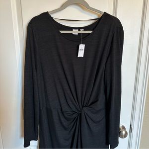 Gap Softspun Twist Knot Black Long Sleeve Midi Dress